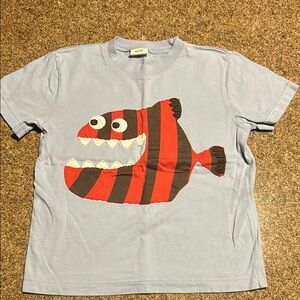 Mini Boden Light Blue with Appliqué Red and Brown Fish Tee